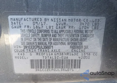 2018 Nissan Versa Note Sv from USA, damaged, VIN 3N1CE2CP0JL356071